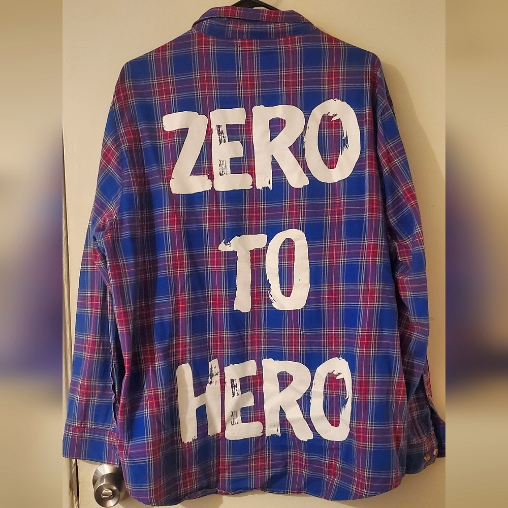 Disney Cakeworthy unisex blue plaid Hercules “Zero to Hero” flannel 2X Retired